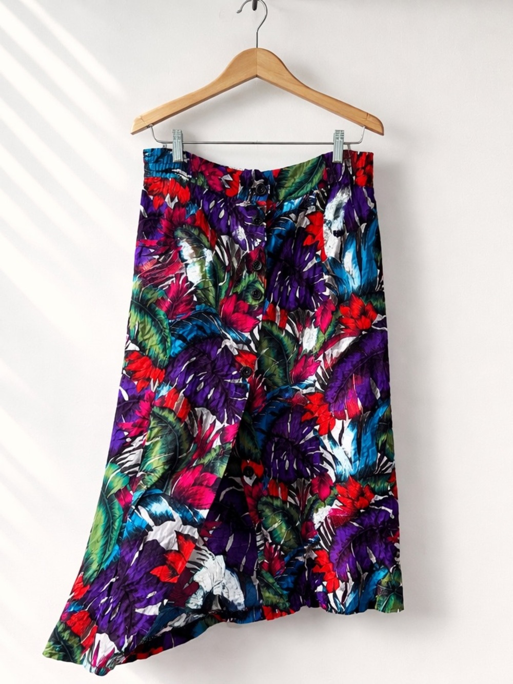 Vintage 90s Euro Summer Feminine Floral Button Front Flowy Midi Skirt 16W